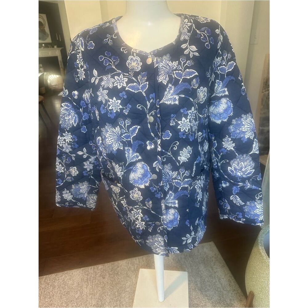 Talbots Quilted Snap Front Floral Jacket XL